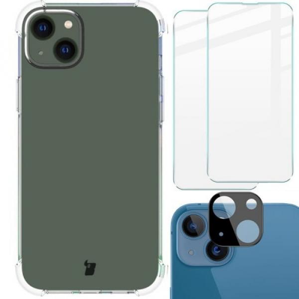 Etui + 2x szkło + obiektyw Bizon Case Clear Pack do iPhone 14 Plus, przezroczyste