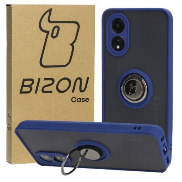 Etui z uchwytem na palec Bizon Case Hybrid Ring do Oppo A38 4G, przydymione z granatową ramką