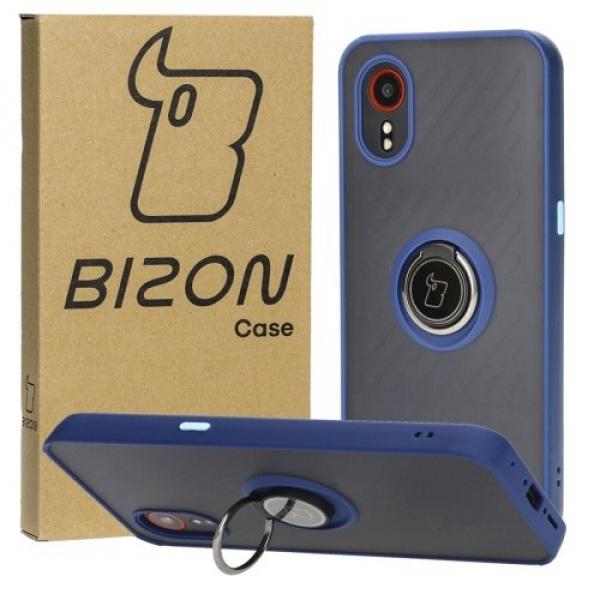 Etui z uchwytem na palec Bizon Case Hybrid Ring do Galaxy Xcover7, przydymione z granatową ramką