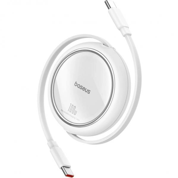 Kabel wysuwany Baseus Free2Draw Mini USB-C do USB-C, 100W, 1m, biały