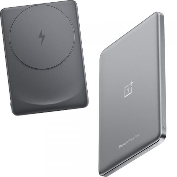 Powerbank magnetyczny indukcyjny, OnePlus Slim Magnetic 5000mAh, Qi/MagSafe + kabel USB-C, srebrno-szary