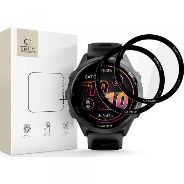 Szkło hybrydowe Tech-Protect Glass Flex+ do Garmin Forerunner 970 / 570 47mm, 2 sztuki, przezroczyste z czarną ramką