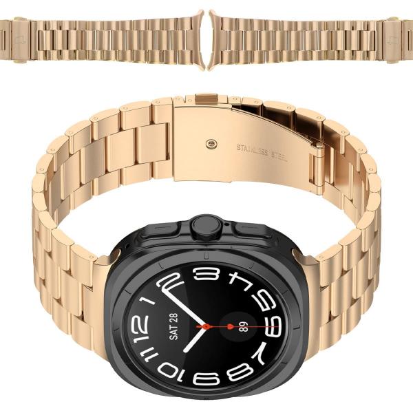 Pasek ze stali nierdzewnej Bizon Strap Watch Aura do Galaxy Watch Ultra 47 mm, różowozłoty