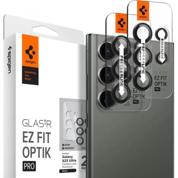 Szkło na aparat Spigen Glas.tR Ez Fit Optik Pro 2-Pack do Galaxy S23 Ultra, czarne