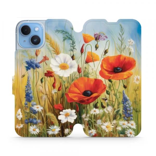 Etui z klapką do iPhone 14, Mobiwear Book, łąkowe kwiaty