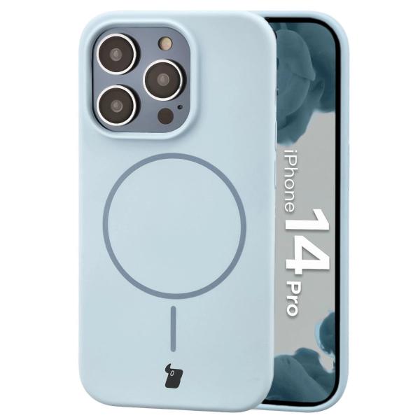Silikonowe etui z pierścieniem magnetycznym Bizon Soft Case Magnetic do iPhone 14 Pro, błękitne