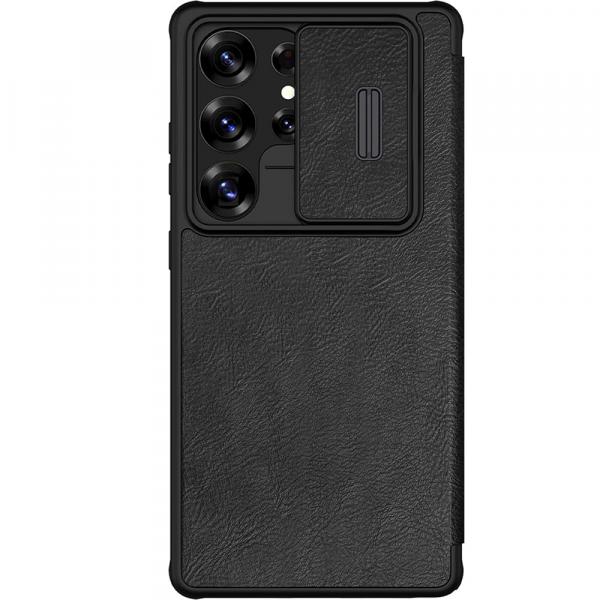 Etui z klapką i ochroną aparatu Nillkin Qin Pro do Galaxy S25 Ultra, czarne