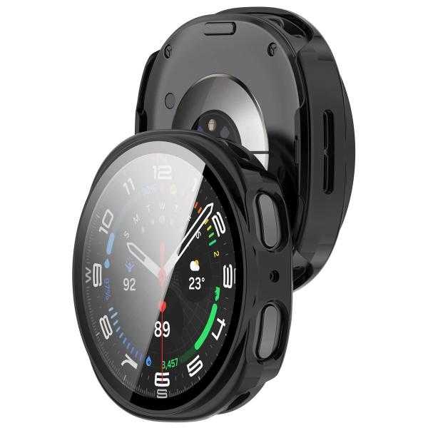 Etui ze szkłem do zegarka Bizon Case+Glass Watch do Galaxy Watch 8 44 mm, czarne