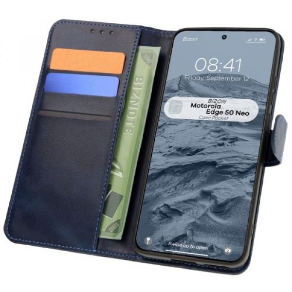 Etui z klapką Bizon Case Pocket do Motorola Edge 50 Neo, granatowe