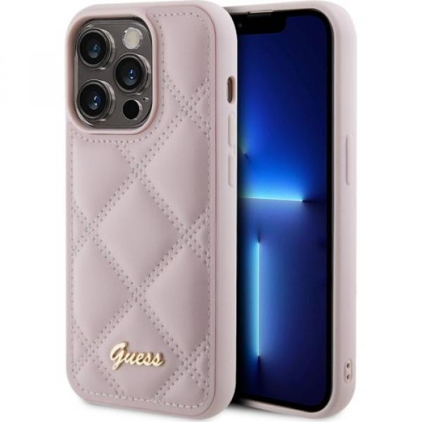 Etui Guess HardCase Quilted Metal Logo do iPhone 15 Pro Max, różowe