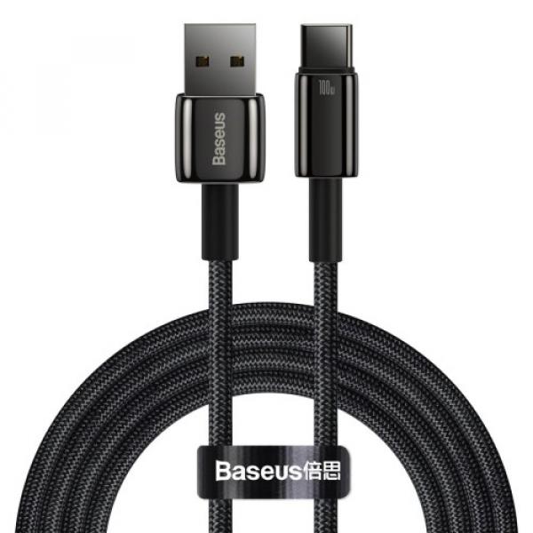 OUTLET: Kabel Baseus Tungsten Gold USB-A do USB-C 100W 480Mb/s 2m, czarny