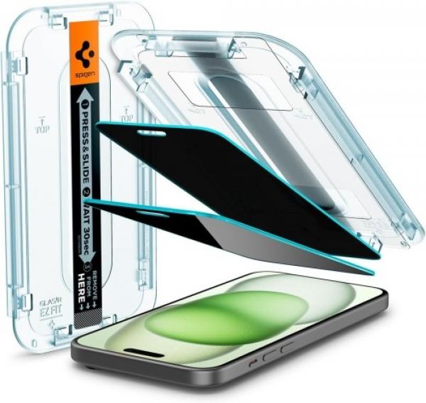 Szkło do etui + Aplikator Spigen Glas.tr Privacy EZ Fit 2-Pack do iPhone 15 Plus / 16 Plus