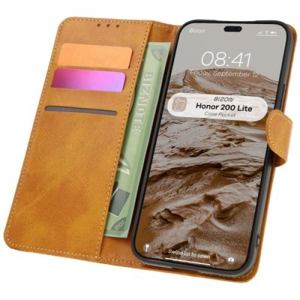Etui z klapką Bizon Case Pocket do Honor 200 Lite, brązowe