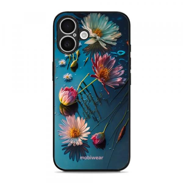 Etui ochronne do iPhone 16 Plus, Mobiwear Glossy Case, niebiesko-kwieciste