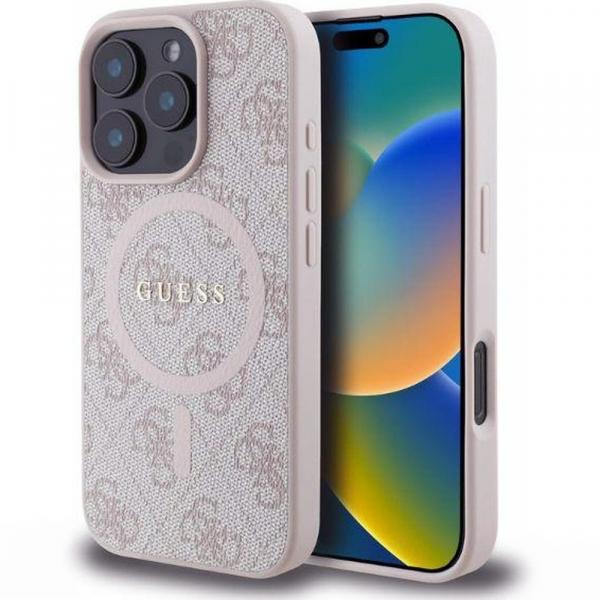 OUTLET: Etui Guess Hardcase 4G Ring Classic Logo MagSafe do iPhone 16 Pro, różowe