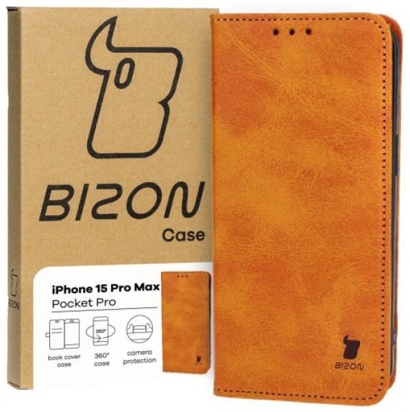 Etui z klapką Bizon Case Pocket Pro do iPhone 15 Pro Max, brązowe