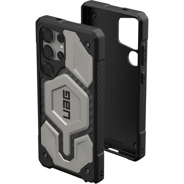 Etui pancerne Urban Armor Gear Monarch Pro Carbon Magnet do Galaxy S25 Ultra, czarna ze srebrnymi elementami