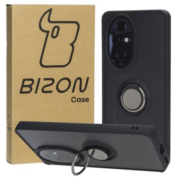 Etui z uchwytem na palec Bizon Case Hybrid Ring do Honor 200 Pro, przydymione z czarną ramką