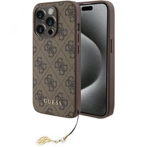 OUTLET: Etui Guess 4G Charms Collection do iPhone 15 Pro, brązowe