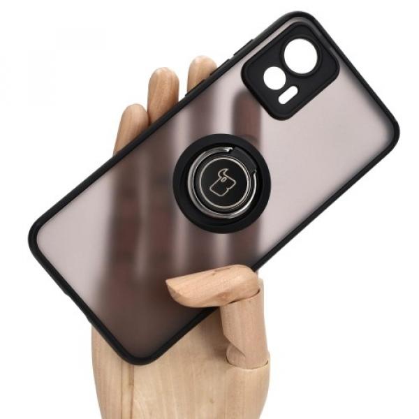 Etui z uchwytem na palec Bizon Case Hybrid Ring do Motorola Edge 30 Neo, przydymione z czarną ramką