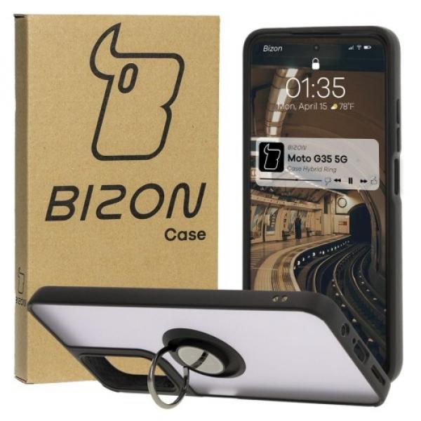 Etui z uchwytem na palec Bizon Case Hybrid Ring do Motorola Moto G35 5G, przydymione z czarną ramką