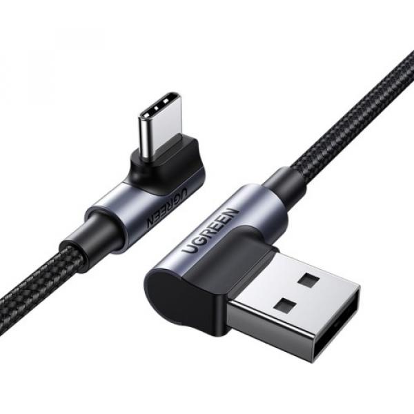 Kabel kątowy Ugreen US176 USB-A / USB-C, QC 3.0, 480Mb/s, 3A, 3m, czarny