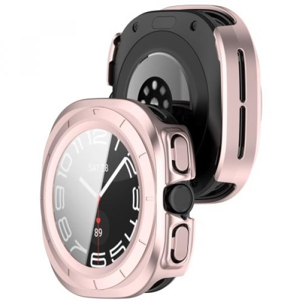 Etui ze szkłem do zegarka Bizon Case+Glass Watch do Galaxy Watch Ultra 47 mm, satynowo różowe