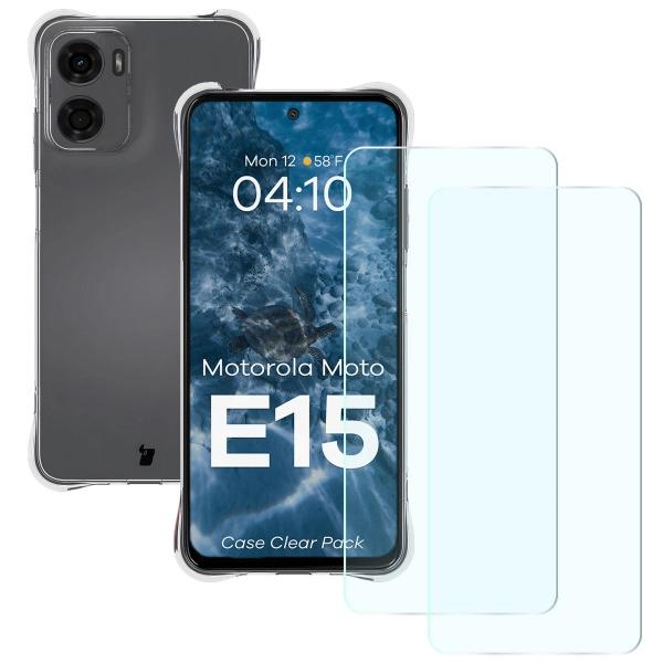 Elastyczne etui + 2x szkło hartowane Bizon Case Clear Pack do Motorola Moto E15