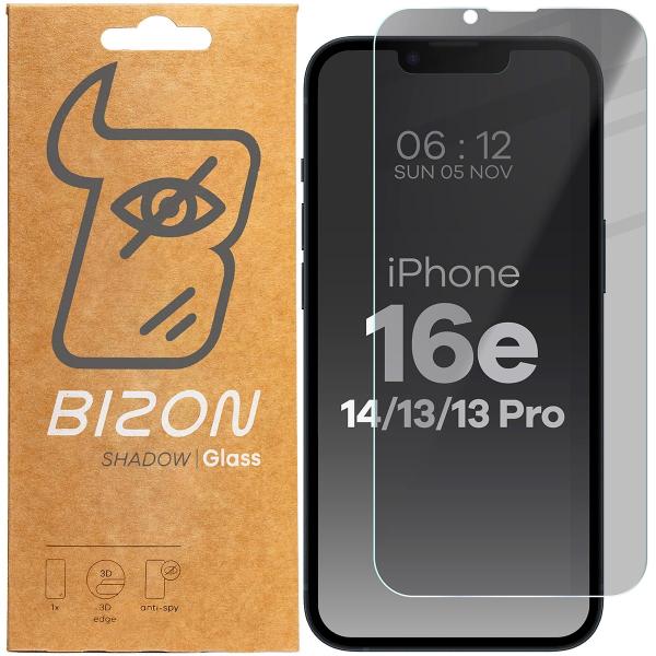 Prywatyzujące szkło hartowane Bizon Glass Clear Shadow do iPhone 16e / 14 / 13 / 13 Pro, przyciemniane
