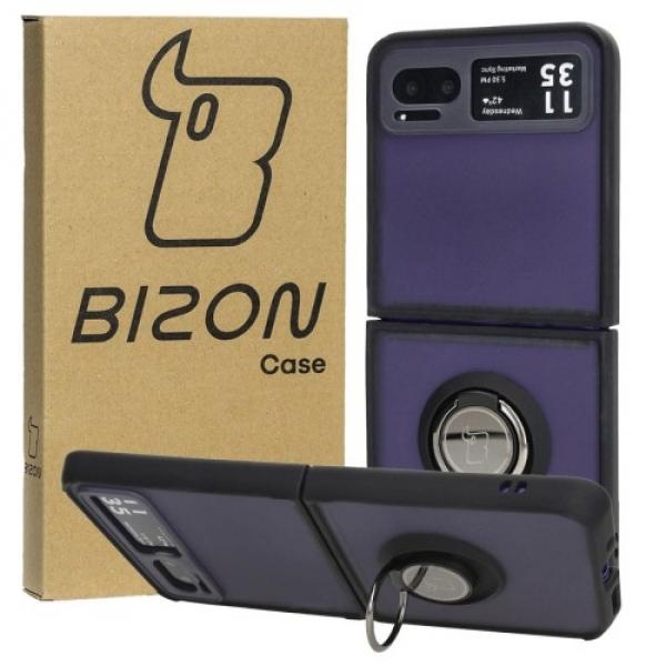 Etui z uchwytem na palec Bizon Case Hybrid Ring do Motorola Razr 40, przydymione z czarną ramką