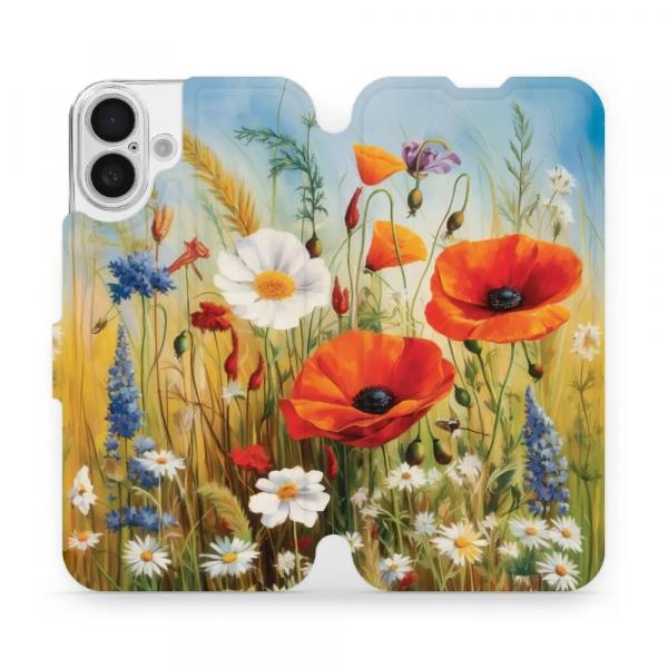 Etui z klapką do iPhone 16 Plus, Mobiwear Book, łąkowe kwiaty