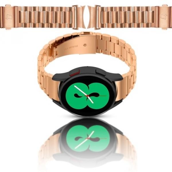 Pasek ze stali nierdzewnej Bizon Strap Watch Aura do Galaxy Watch FE/7/6/6 Classic/5/5 Pro/4/4 Classic, różowozłoty