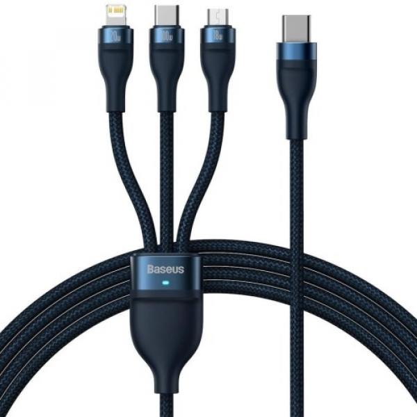 Kabel Baseus Flash Series II 3w1 USB-C do USB-C/Lightning/MicroUSB - 1,5m, 100 W, granatowy