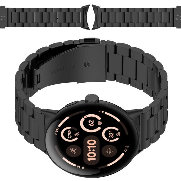 Pasek ze stali nierdzewnej Bizon Strap Watch Aura do Google Pixel Watch 3 / 2 / 1 41 mm, czarny