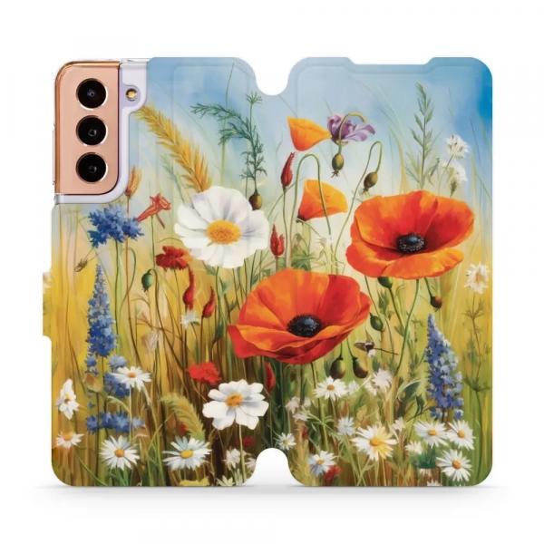 Etui z klapką do Galaxy S21, Mobiwear Book, łąkowe kwiaty