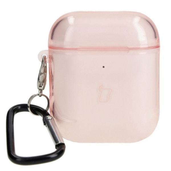 Etui Bizon Case Headphone Clear do Airpods 1/2, przezroczysto-różowe