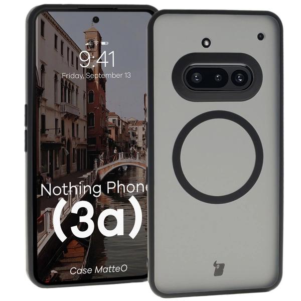 Etui z pierścieniem magnetycznym Bizon Case MatteO do Nothing Phone (3a), przydymione-czarne