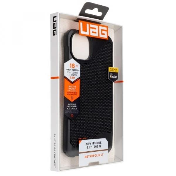 Etui pancerne Urban Armor Gear UAG Metropolis LT MagSafe do iPhone 15 Plus, czarne z kevlarem