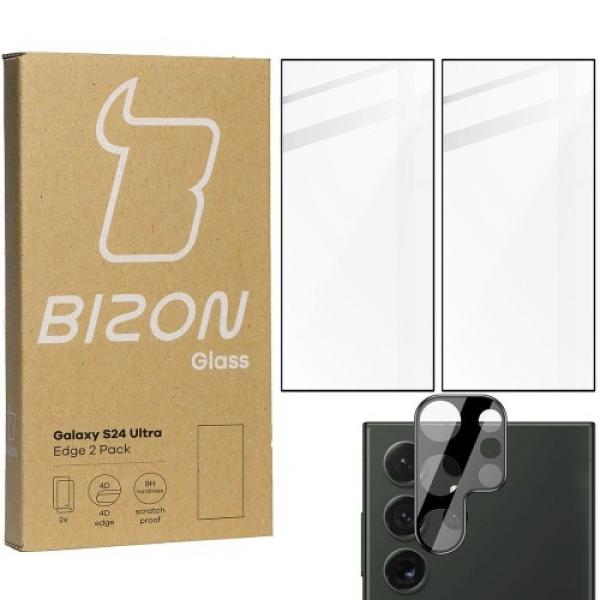 2x Szkło + szybka na aparat BIZON Edge 2 Pack do Galaxy S24 Ultra