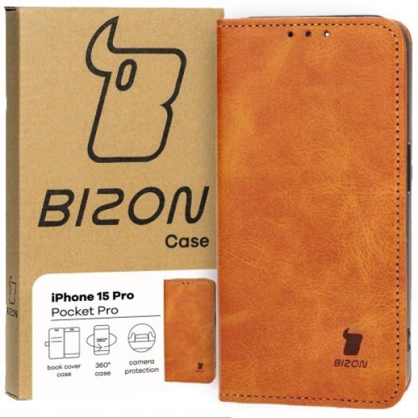 Etui z klapką Bizon Case Pocket Pro do iPhone 15 Pro, brązowe