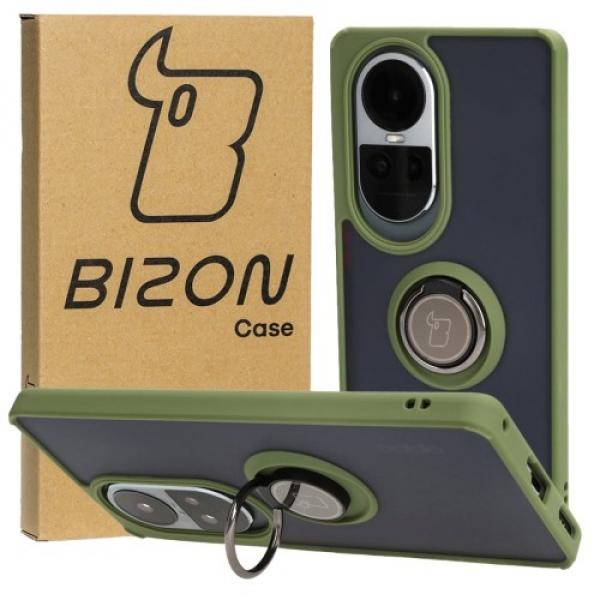 Etui z uchwytem na palec Bizon Case Hybrid Ring do Oppo Reno10 / 10 Pro, przydymione z zieloną ramką