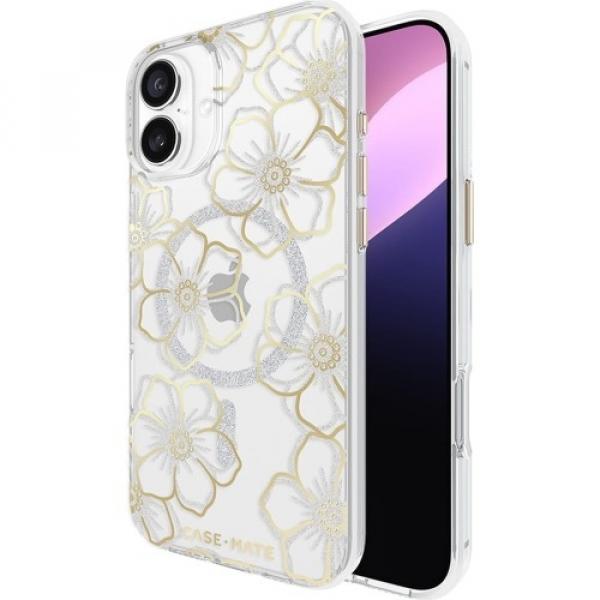 Etui Case Mate Floral Gems Mag do iPhone 16 Plus, przezroczyste ze srebrno-złotymi elementami