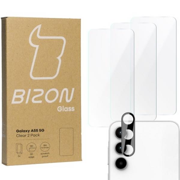 3x Szkło + szybka na aparat BIZON Clear 2 Pack do Galaxy A55 5G