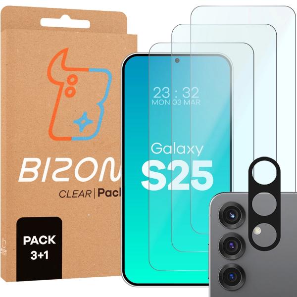 3x Szkło hartowane + szybka na aparat Bizon Glass Clear 2 Pack do Galaxy S25