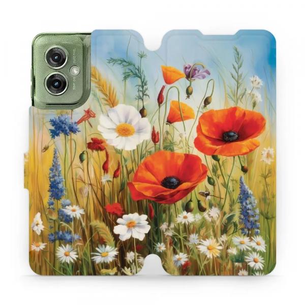 Etui z klapką do Motorola Moto G55 5G, Mobiwear Book, łąkowe kwiaty