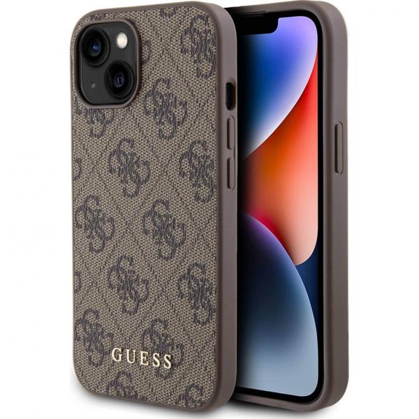 OUTLET: Etui Guess Hard Case 4G Metal Gold Logo do iPhone 15, brązowe