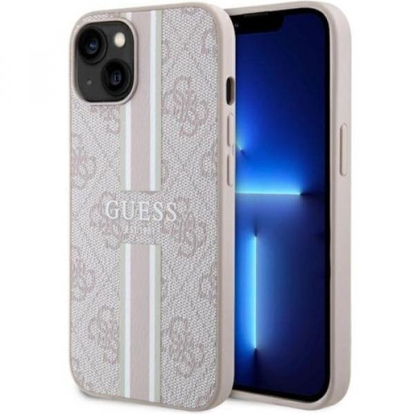 Etui Guess hardcase 4G Printed Stripes MagSafe do iPhone 15, różowe