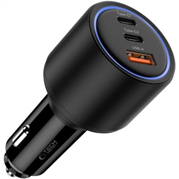 Ładowarka samochodowa 175W, Tech-Protect CC04, 2x USB-C PD, 1x USB-A, czarna