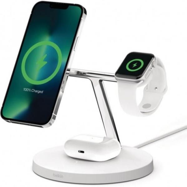 Ładowarka indukcyjna Belkin Boost MFi 3-in-1 Qi 15W WIZ017 dla Apple Watch / AirPods / iPhone z MagSafe, biała