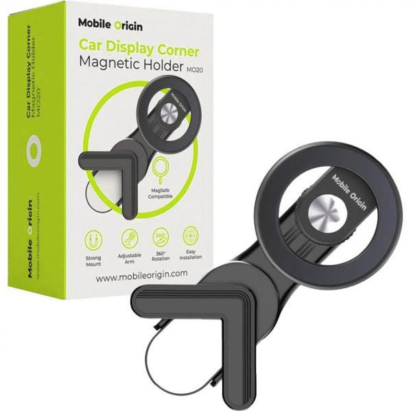 Uchwyt samochodowy magnetyczny na narożnik ekranu, Mobile Origin MO20, do MagSafe, czarny